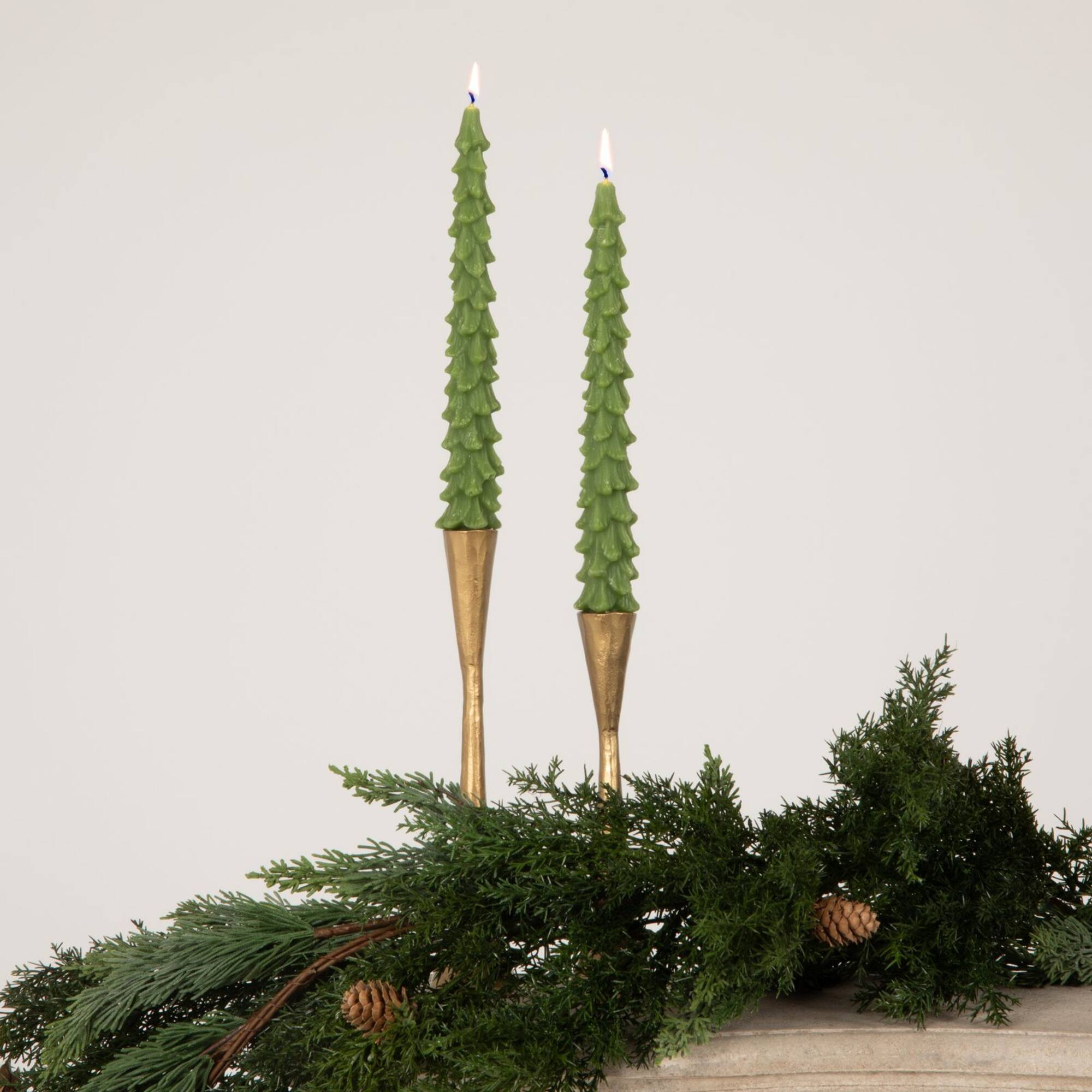 Hello Honey® Cedar Green Unscented Tree Shaped Taper Candles Set